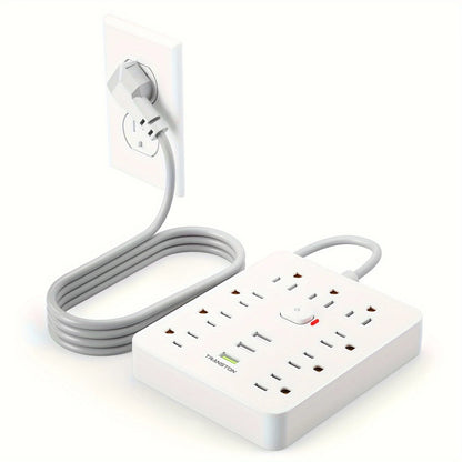 Power strip with Surge Protector, 9 power strip   3 USB Ports,5ft Extension Cord, Quick Charge, For Home and Off