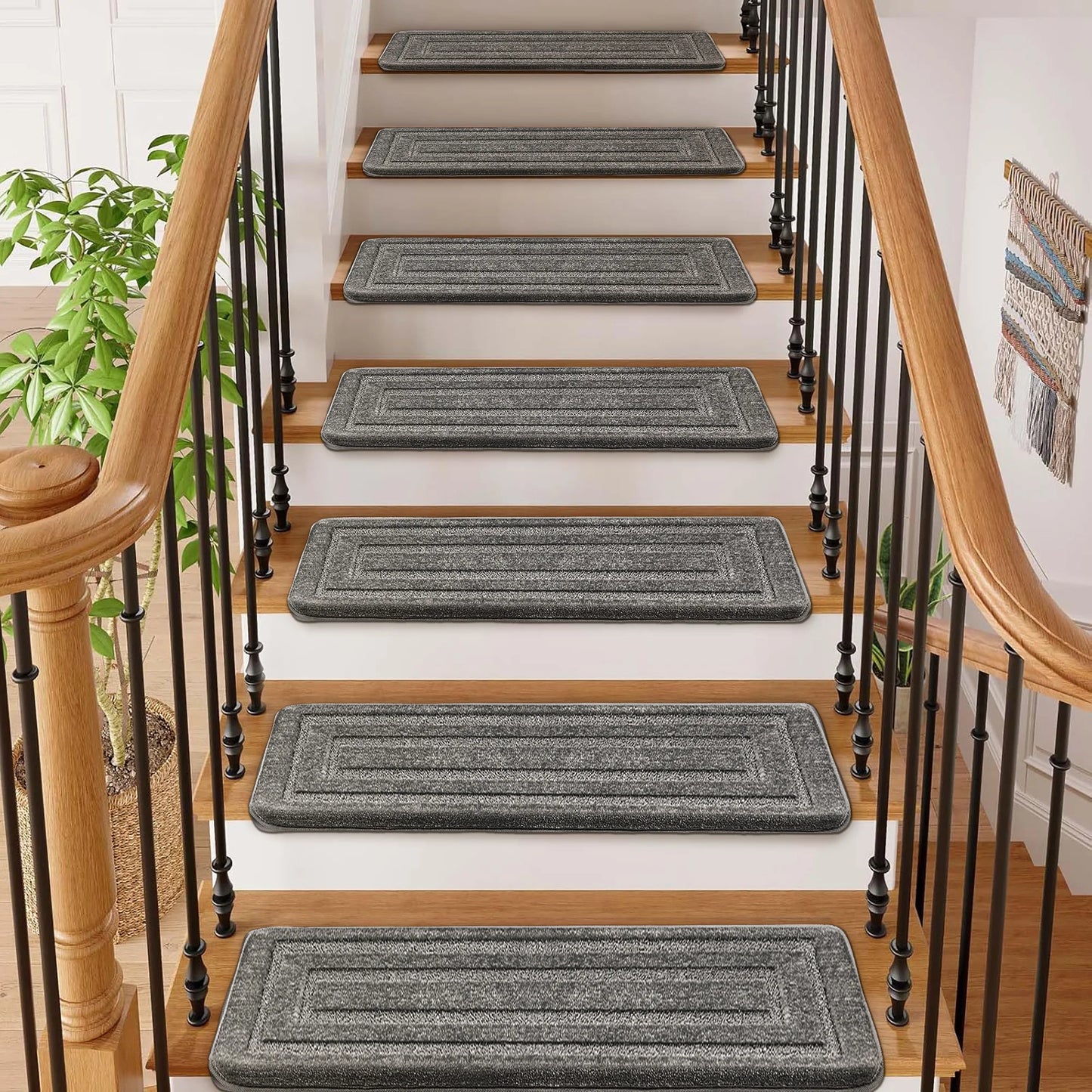 Non‑slip bullnose carpet stair treads, soft and washable.