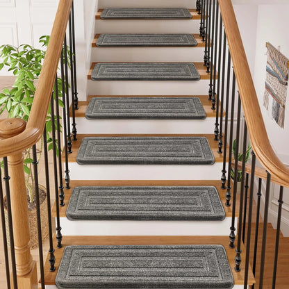 Non‑slip bullnose carpet stair treads, soft and washable.