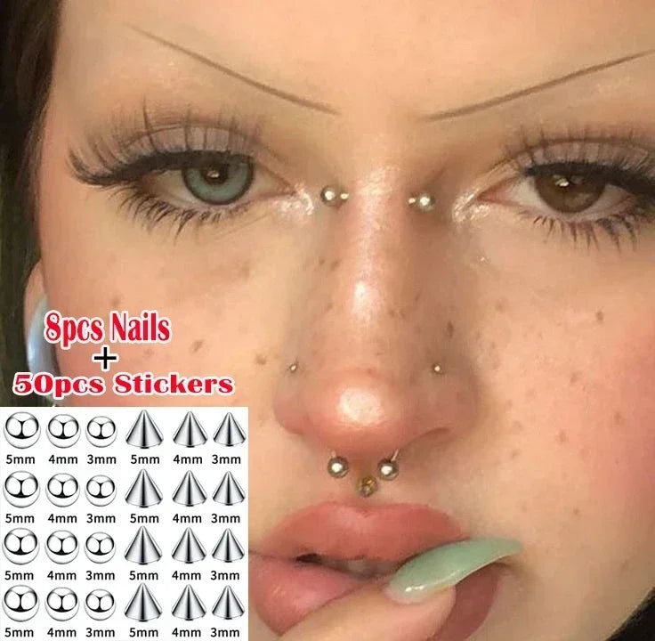 58pcs Non Piercing Lip Nails Sticker Self-adhesive Waterproof Reusable Fake Lip Nail Eyebrow Nose Ring Body Belly Button Jewelry