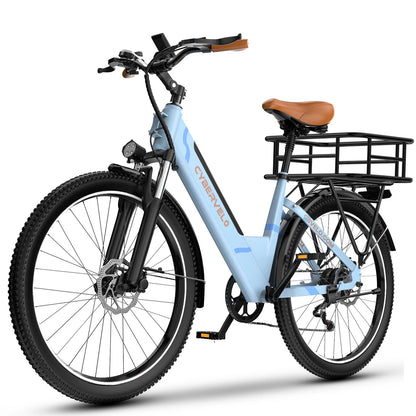 1000W Peak Electric Bike for Adults Cybervelo EK2 26" Step-Thru 14Ah Removable Battery 80Miles City Commuter Ebike