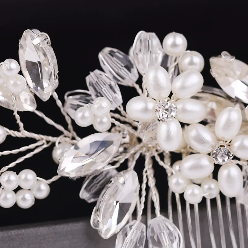 Crystal Rhinestone Flower Pearl Hair Comb Bridal Headband Tiara Hairpin Party Wedding Bridal Hair Accessories Jewelry