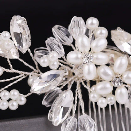 Crystal Rhinestone Flower Pearl Hair Comb Bridal Headband Tiara Hairpin Party Wedding Bridal Hair Accessories Jewelry