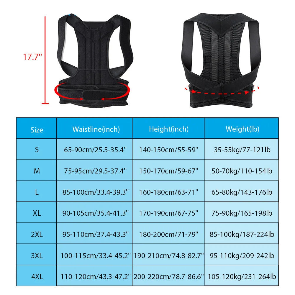Adjustable lumbar scoliosis posture corrector corset; back support.