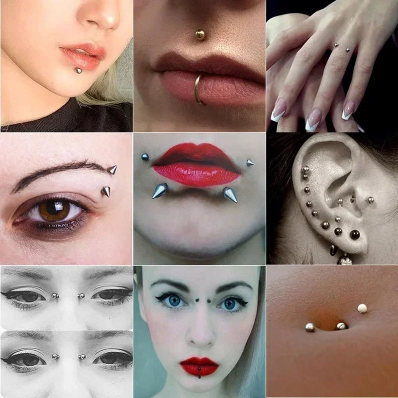 58pcs Non Piercing Lip Nails Sticker Self-adhesive Waterproof Reusable Fake Lip Nail Eyebrow Nose Ring Body Belly Button Jewelry