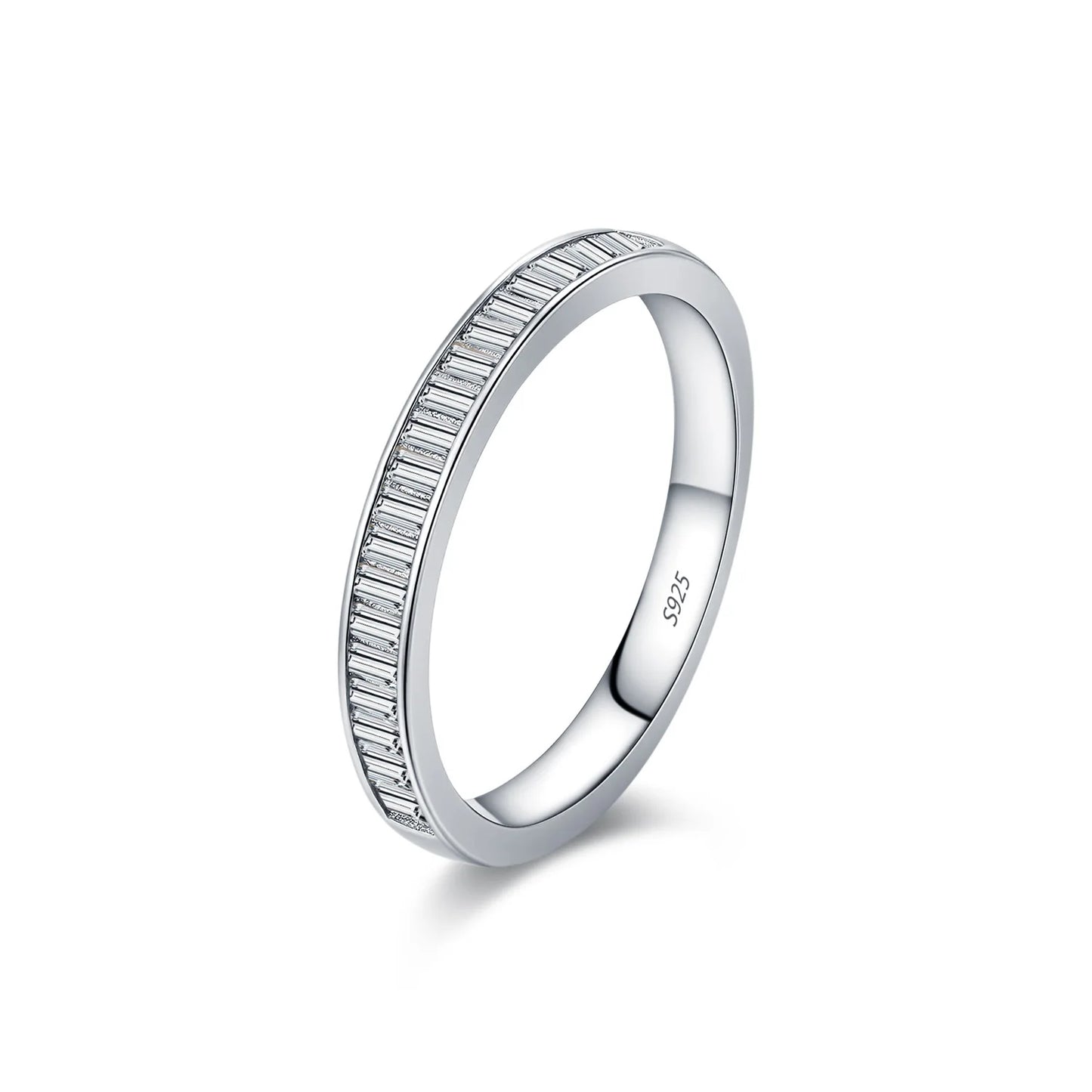 Dazzling D Color Rectangle Moissanite Stackable Rings 925 Sterling Silver Eternity Band Rings For Women Fine Jewelry