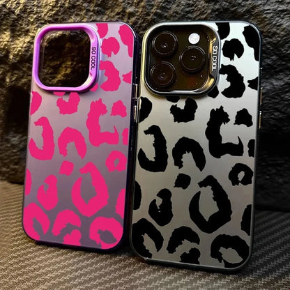 Leopard Print Electroplate Silver IMD Phone Case For iPhone 16 15 14 13 12 11 Pro Max 15 Plus Matte Shockproof Back Cover