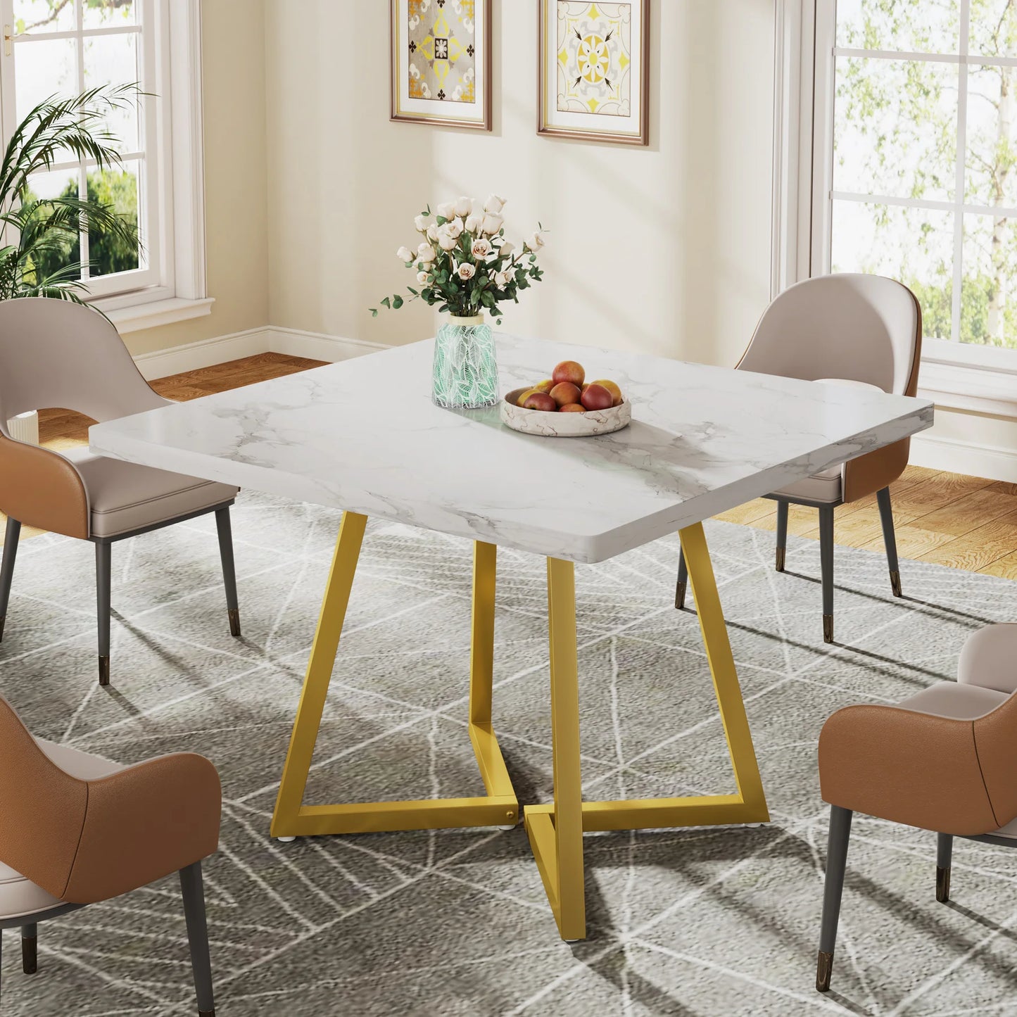 Tribesigns Square Dining Table for 4, 31.5" Industrial Dinner Table with Metal Base, Wood Kitchen Table for Dining Room