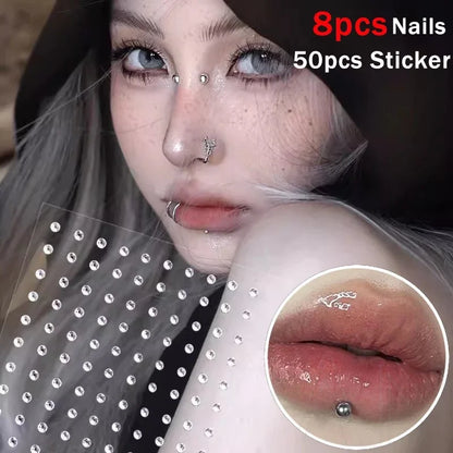 58pcs Non Piercing Lip Nails Sticker Self-adhesive Waterproof Reusable Fake Lip Nail Eyebrow Nose Ring Body Belly Button Jewelry