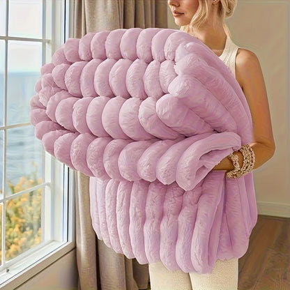 Soft Warm Striped Fleece Blanket For Adult Beds.