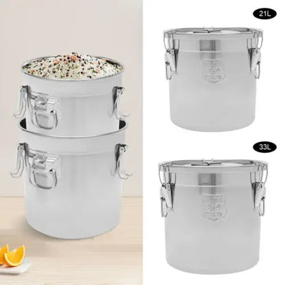 21L/33L Airtight Rice Bucket Canister Food Storage Container 304 Stainless Steel