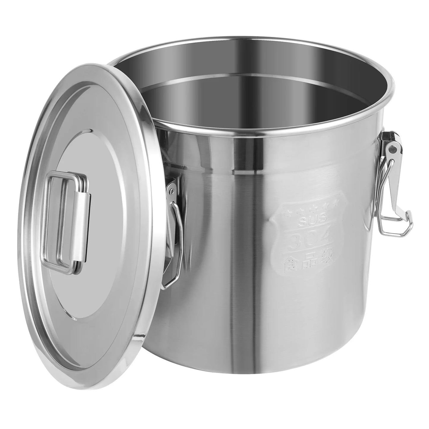 21/33L Stainless Steel Storage Bucket With Lids and 3 Sturdy Locking Clamp Storing Various Dry/Wet Items