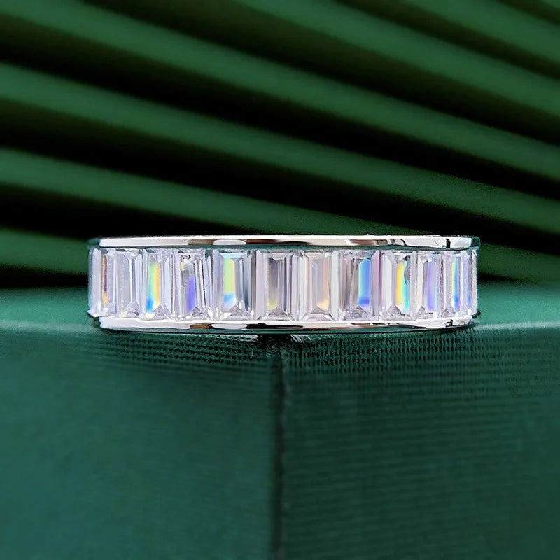 Dazzling D Color Rectangle Moissanite Stackable Rings 925 Sterling Silver Eternity Band Rings For Women Fine Jewelry