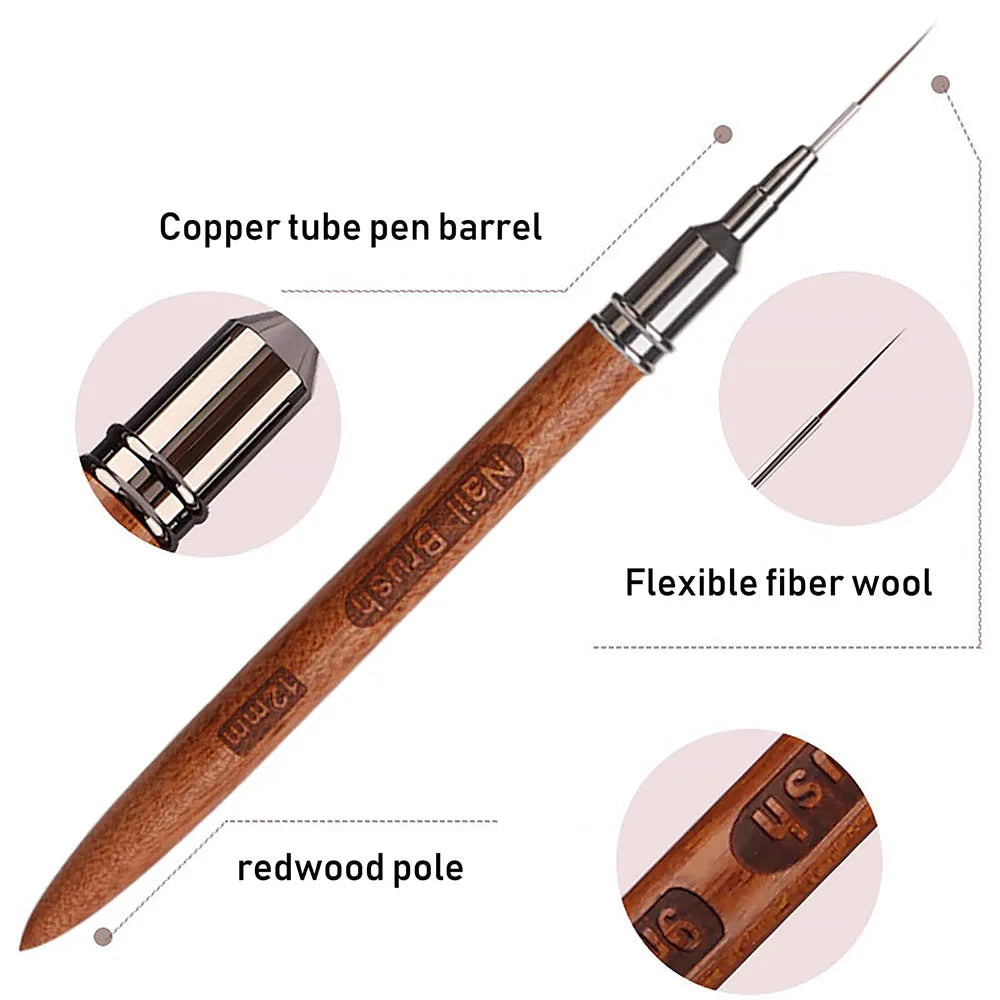Wooden Nail Art Brushes, Nail Art Liner Brush for Thin Details, Fine Drawing Liner Brush UV Gel Polish Painting Nail Design Tool