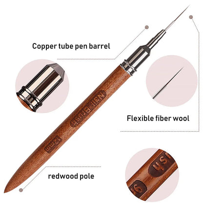 Wooden Nail Art Brushes, Nail Art Liner Brush for Thin Details, Fine Drawing Liner Brush UV Gel Polish Painting Nail Design Tool