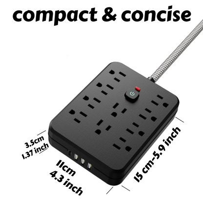 10AC outlets with 5-ft Woven material wire, 3USB ,1 USB-C fast-charging ports Power strip surge protector provides overload protector