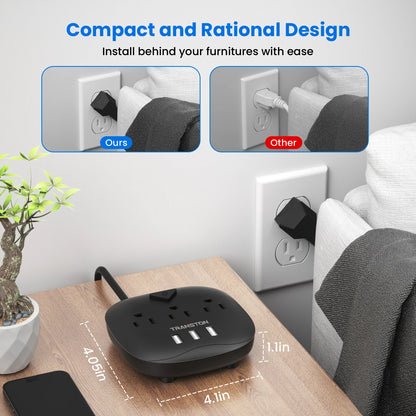 Power strip with switch, 3  power strip   , 3 USB Ports, 10ft Extension Cord, Quick Charge, Fire Resistant, For Home