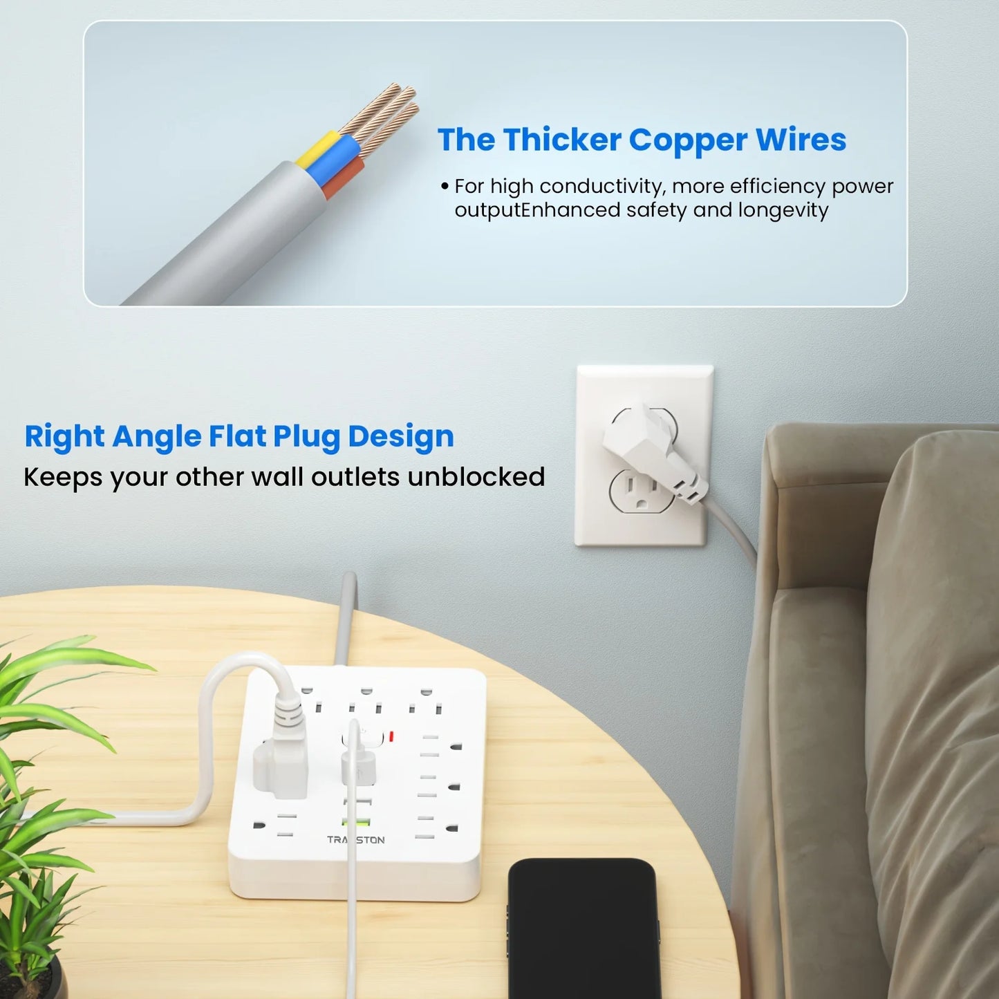 Surge Protector Power Strip With USB Charging.