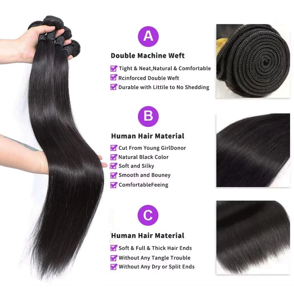 HD 4x4 5x5 13x4 Closure With Bundles Indian Straight Human Hair Bundle With Frontal Invisible Melt Skin HD Lace 3 4 Bundle Weave