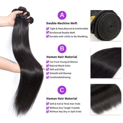 HD 4x4 5x5 13x4 Closure With Bundles Indian Straight Human Hair Bundle With Frontal Invisible Melt Skin HD Lace 3 4 Bundle Weave