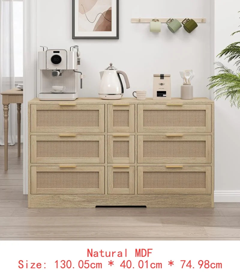 Rattan Dresser With Nine Drawers.