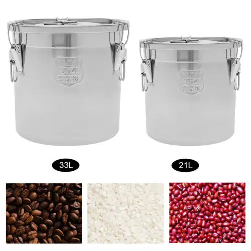 21L/33L Airtight Rice Bucket Canister Food Storage Container 304 Stainless Steel