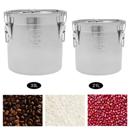 21L/33L Airtight Rice Bucket Canister Food Storage Container 304 Stainless Steel