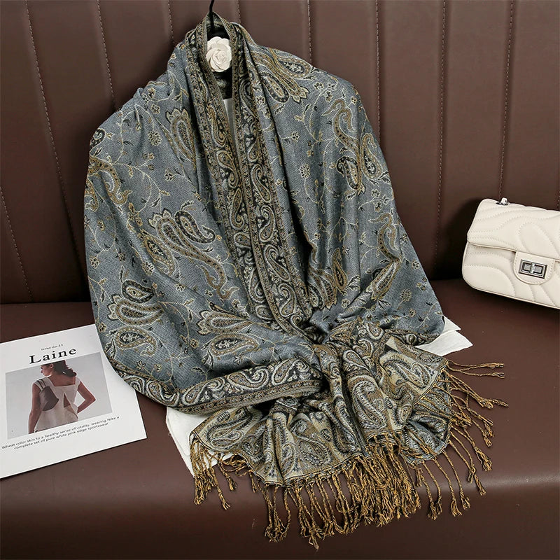 Autumn Winter Scarf Women Pashmina Shawls Cashmere Blanket Paisley Warm Thick Chunky Stoles Lady Elegant Poncho Outdoor Bufanda