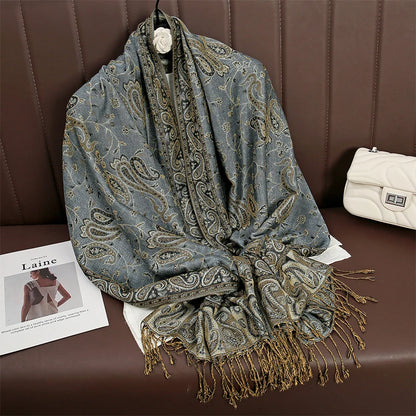 Autumn Winter Scarf Women Pashmina Shawls Cashmere Blanket Paisley Warm Thick Chunky Stoles Lady Elegant Poncho Outdoor Bufanda