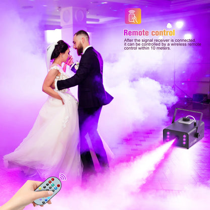 1500W Smoke Machine RGB 6 LED Fog Machine with Remote Control for DJ Disco Party Christmas Stage Effect Fogger Machine
