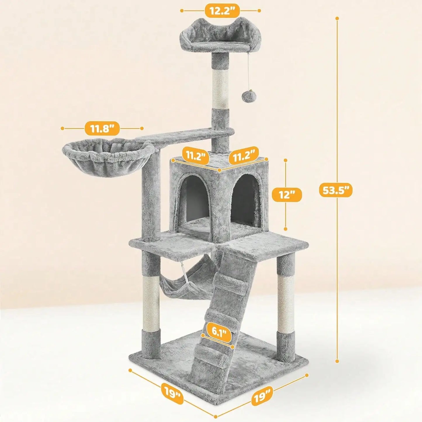 54in Multi-Level Cat Tree Tower With Perch Condo Hammock Scratching Posts Interactive Toy