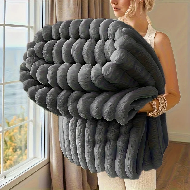 Soft Warm Striped Fleece Blanket For Adult Beds.
