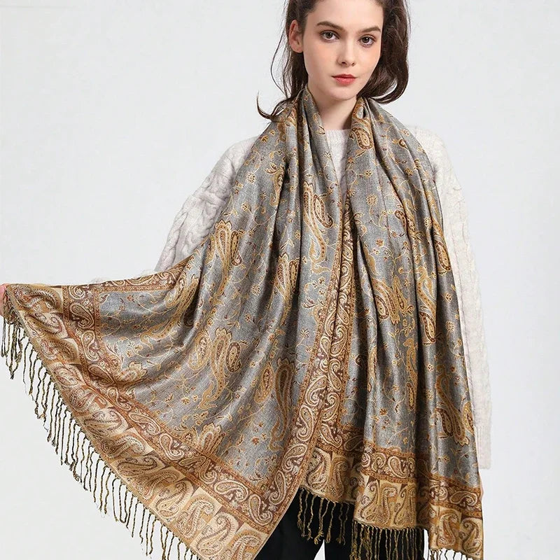 Autumn Winter Scarf Women Pashmina Shawls Cashmere Blanket Paisley Warm Thick Chunky Stoles Lady Elegant Poncho Outdoor Bufanda