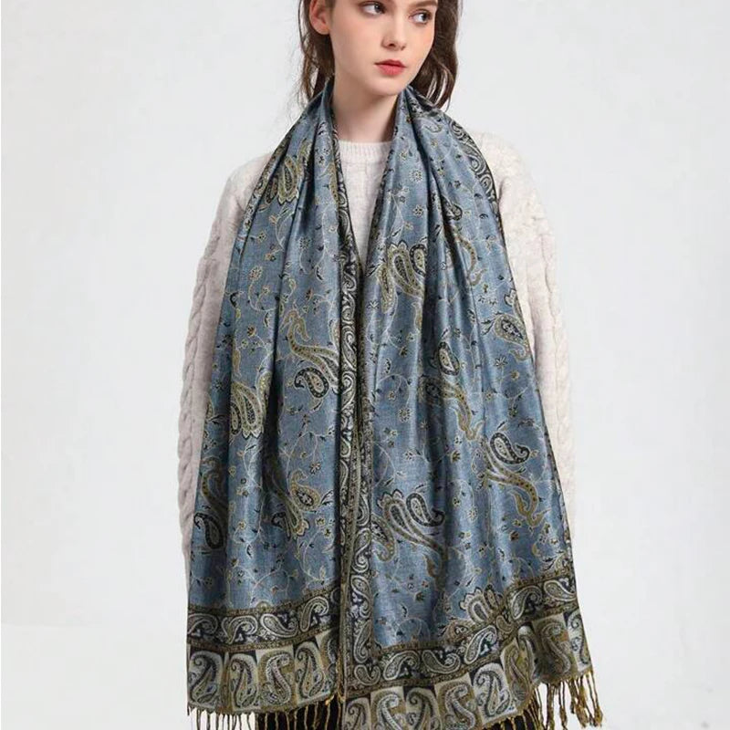 Autumn Winter Scarf Women Pashmina Shawls Cashmere Blanket Paisley Warm Thick Chunky Stoles Lady Elegant Poncho Outdoor Bufanda