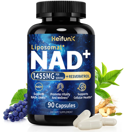Supplement 1450mg NAD Resveratrol Supplement for Women and Men NAD+ Support Cellular Health Anti Aging 90 Count