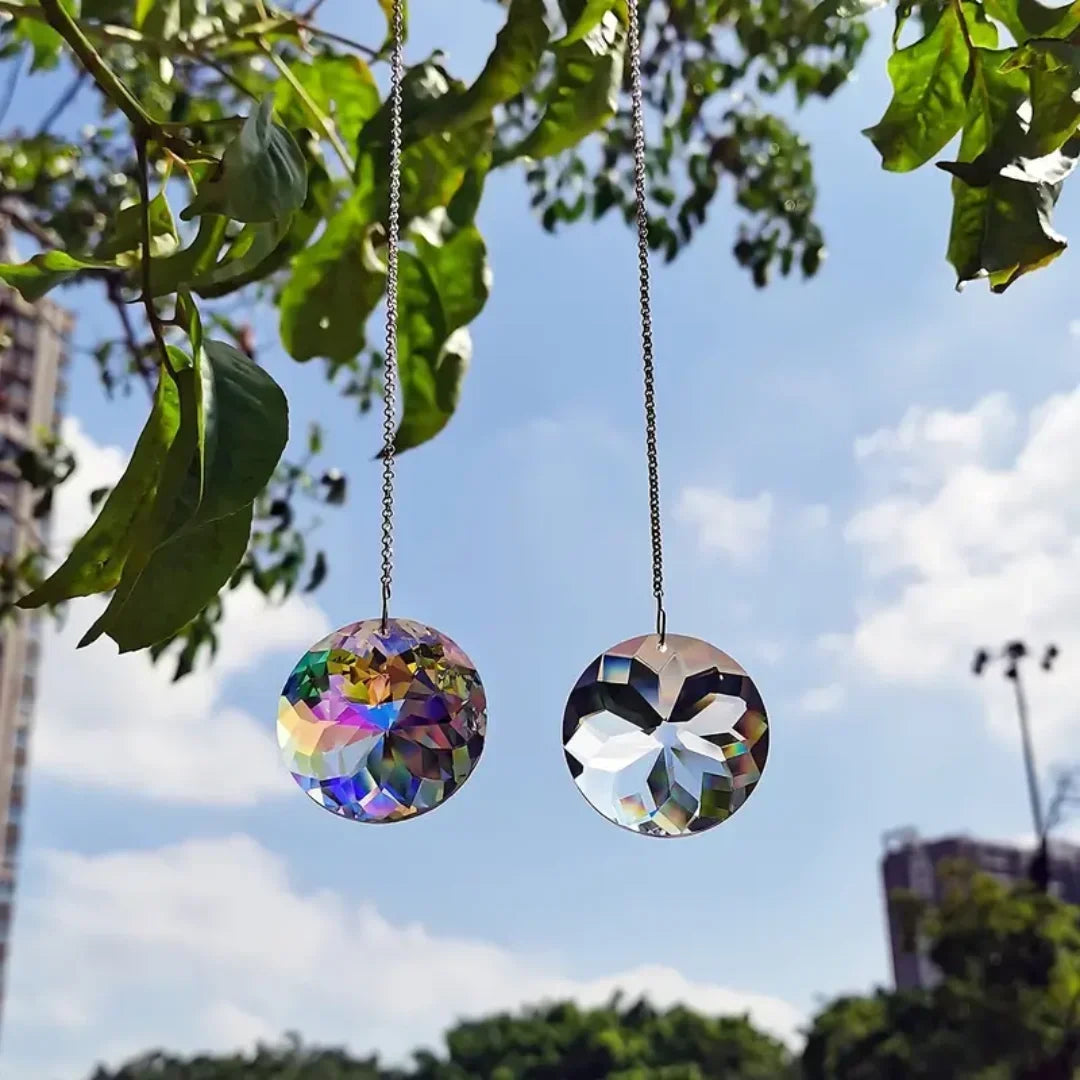 2pcs, Round Crystal Sun Catchers, Glass Prism Hanging Sun Catchers, Rainbow Maker For Window, Balcony, Kitchen, Garden Decor