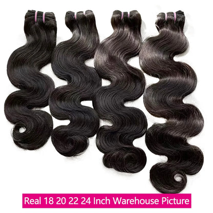 15A Double Drawn Human Hair Bundle And Closure 100% Raw Human Hair Body Wave Human Hair Bundles With 4X4 Lace Closure 5X5/2X6
