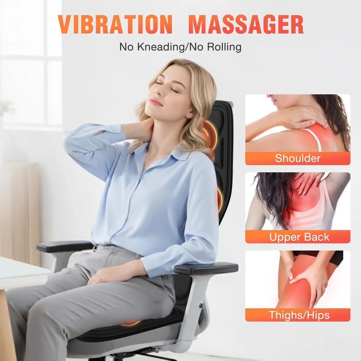Heated massage seat cushion; seven modes, pain-relief