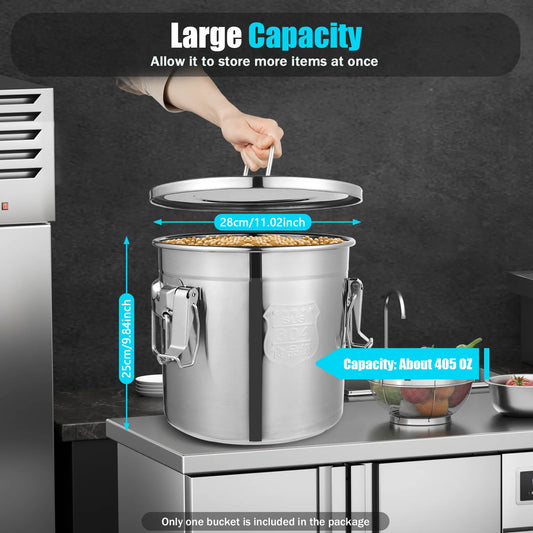 Durable Stainless Steel Airtight Cereal And Rice Storage Bucket.
