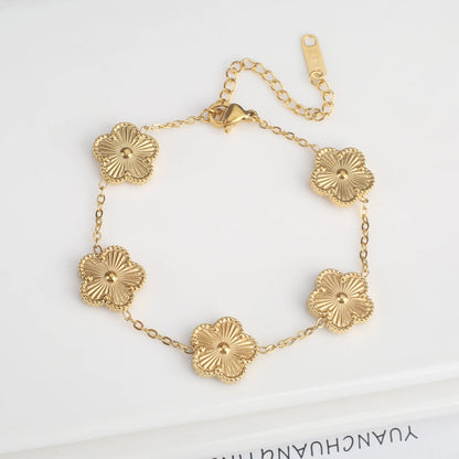 Classic Luxury Stainless Steel Clover Bracelet Adjustable Five-Leaf Flower Bangle Fashion Party Jewelry Gifts for Women