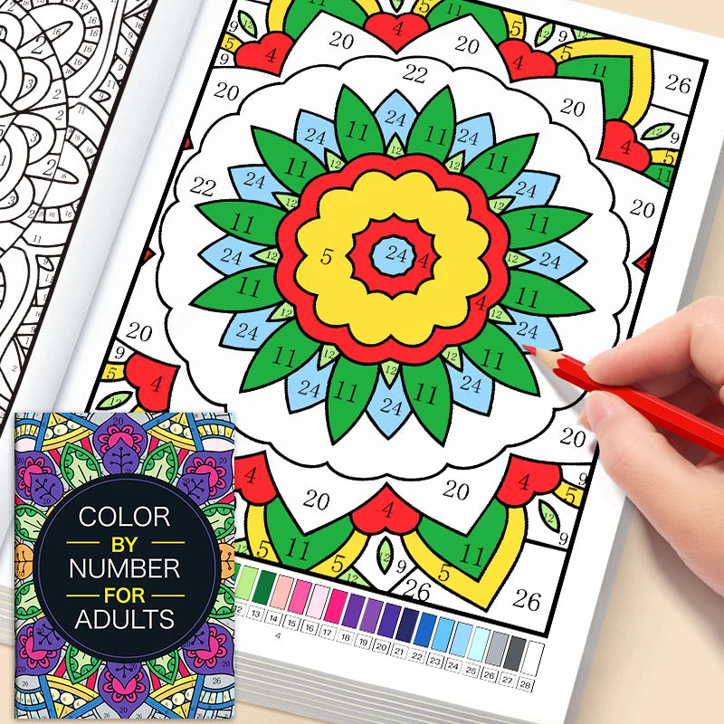 Color by Number for Adults Coloring Book 32 Pages Floral Mandala Design Stress Relief Relaxation Therapy Activity Book