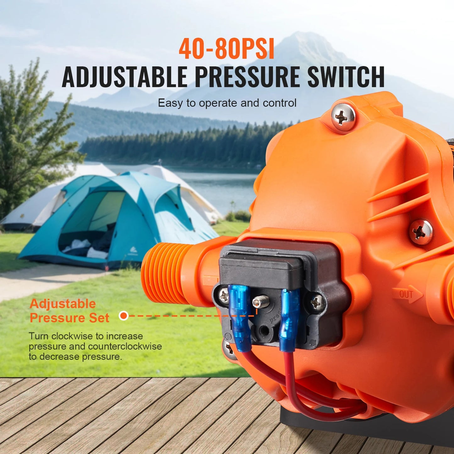 12V Diaphragm Pump 1.8/3/3.5/5 GPM 3/4/5-Chamber 40-100 PSI Adjustable 1/2'' MNPT Port for RV Yacht Food Truck Camper