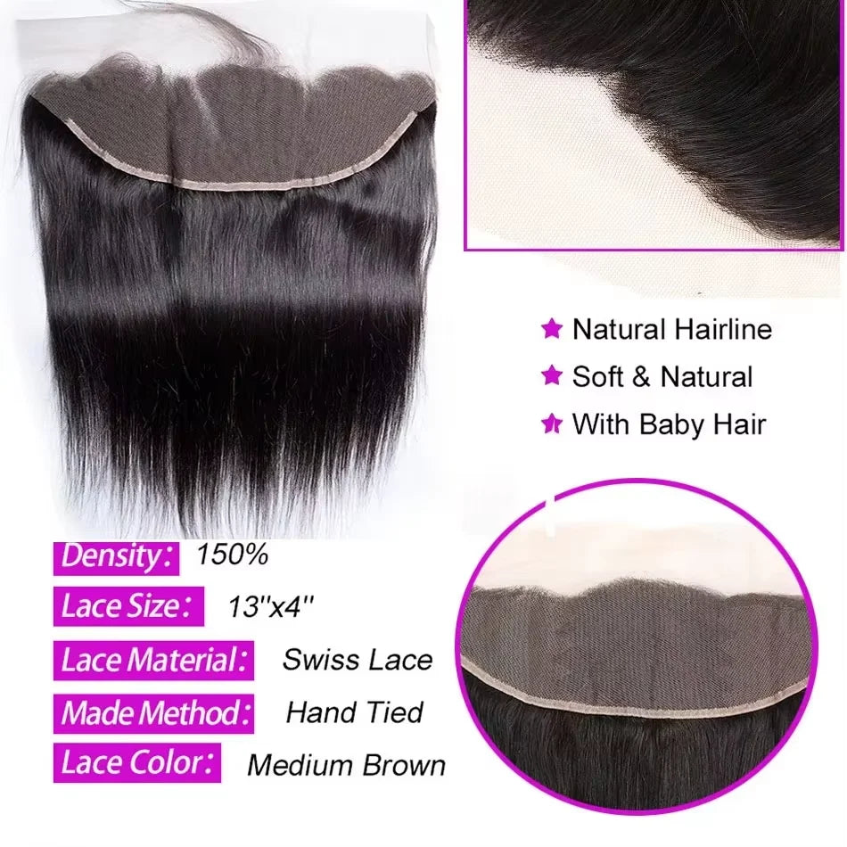 HD 4x4 5x5 13x4 Closure With Bundles Indian Straight Human Hair Bundle With Frontal Invisible Melt Skin HD Lace 3 4 Bundle Weave