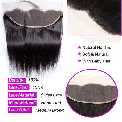 HD 4x4 5x5 13x4 Closure With Bundles Indian Straight Human Hair Bundle With Frontal Invisible Melt Skin HD Lace 3 4 Bundle Weave
