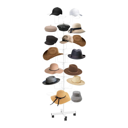 7-Tier Hats Display Rack 35 Hat Rest Adjustable Cap Organizer with Wheels Standing Metal Hat Hanger Floor Standing Display Tower