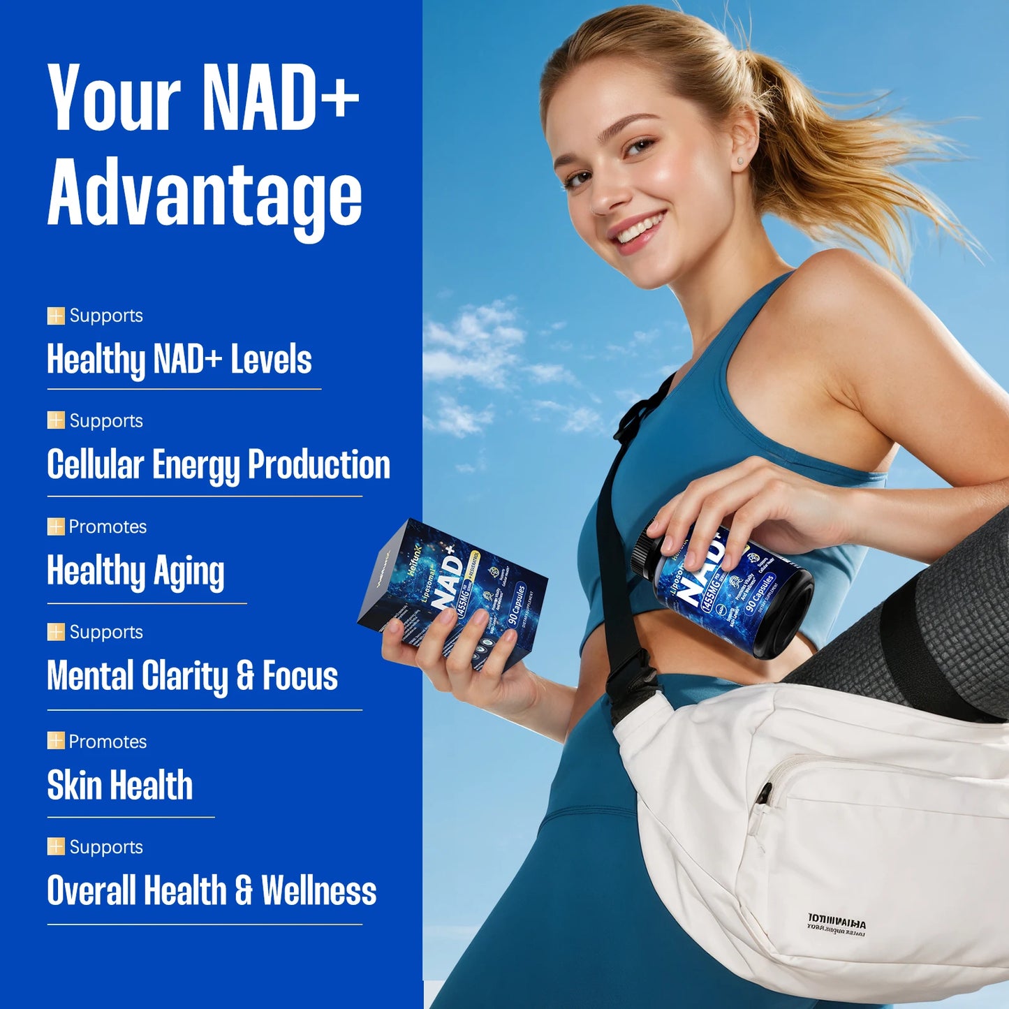 Supplement 1450mg NAD Resveratrol Supplement for Women and Men NAD+ Support Cellular Health Anti Aging 90 Count
