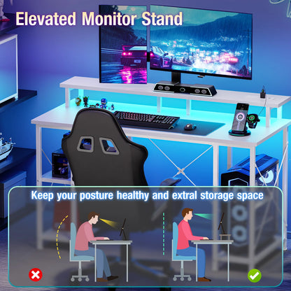 JHK 48‑Inch Computer Desk With Storage, Outlets, LED.
