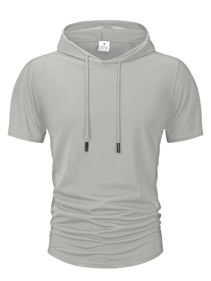 Summer Men's Hooded Sweatwear Casual Short Sleeve Loose T-shirt Solid Color Lightweight Hoodie Fitness Breathable Tops