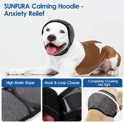 Calming dog ear‑muff hood for noise protection