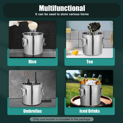 21/33L Stainless Steel Storage Bucket With Lids and 3 Sturdy Locking Clamp Storing Various Dry/Wet Items
